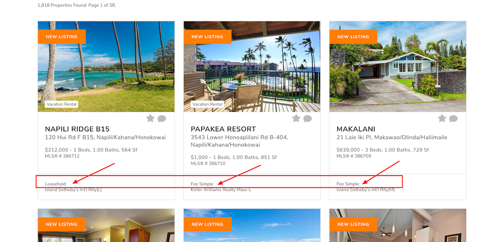 Hawaii leasehold search results